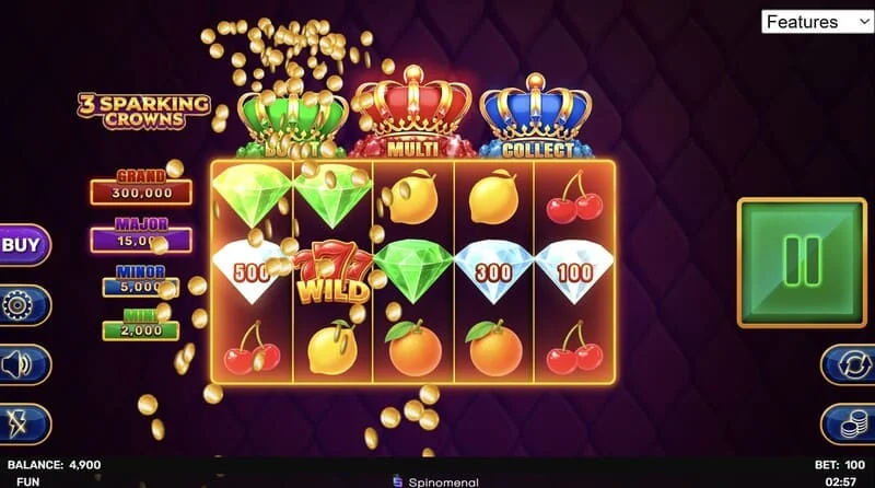 3 Sparking Crowns câștig cu simbol Wild